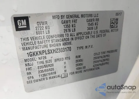 2017 GMC Acadia Denali from USA, damaged, VIN 1GKKNPLSXHZ303170